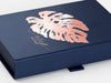 Navy Blue Gift Box with Custom Printed Rose Gold Foil Design