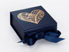 Navy Blue Small Gift Box with Custom Printed Foil Heart Design