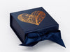Navy Blue Small Folding Gift Box with Copper Foil Printed Heart Design