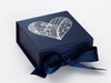 Navy Blue Small Folding Gift Box with Silver Foil Custom Printed Heart Design