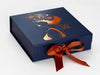 Navy Blue Gift Box with Custom Copper Foil Design ad Copper Ribbon