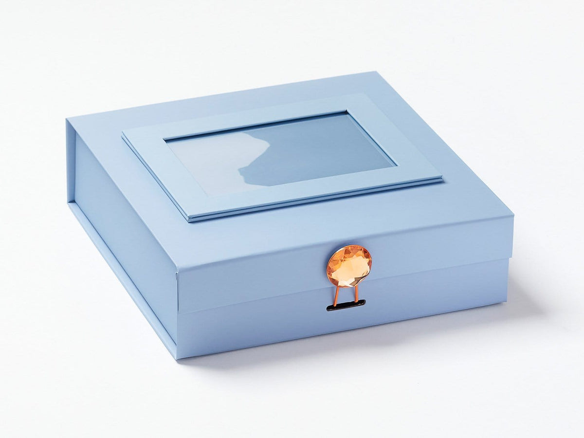 Pale Blue Photo Frame on Medium Pale Blue Gift Box with Morganite Closure