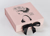 Pale Pink Folding Gift Box with Black Foil Design and Black Ribbon