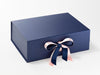 Pale Pink Recycled Satin Ribbon Featured on Navy Blue Gift Box
