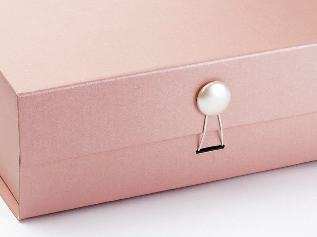 Rose Gold Gift Box Featured With Pearl Dome Decorative Closure