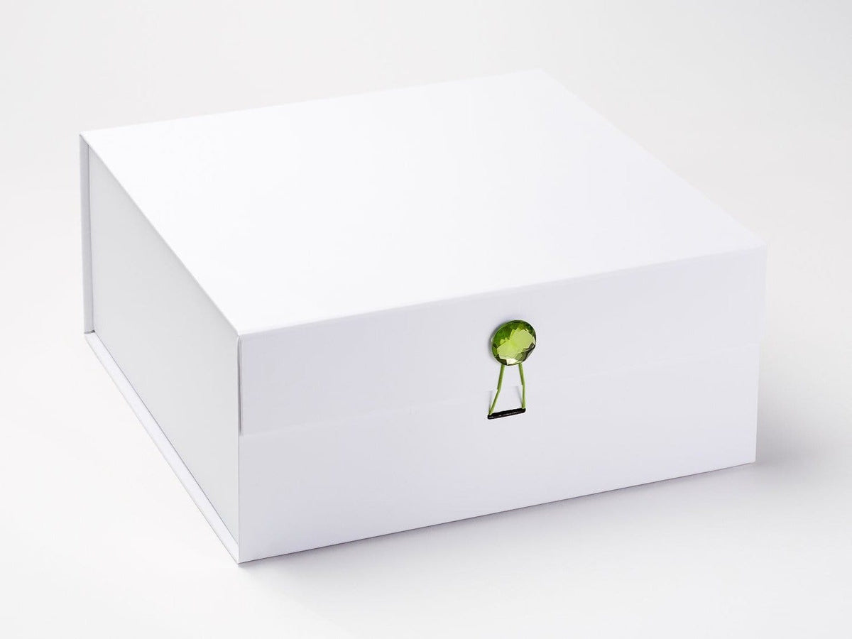 White XL Deep Folding Gift Box with Peridot Gemstone Closure