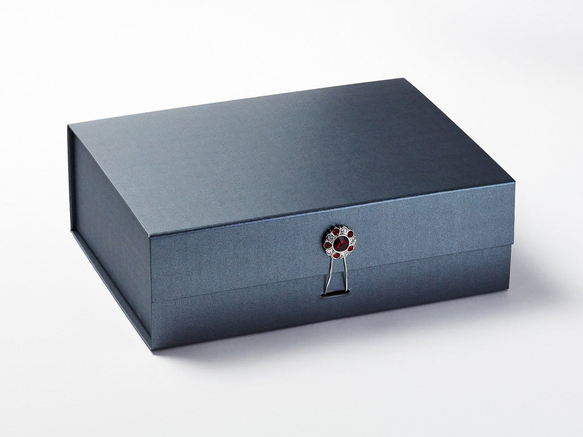 Pewter Gift Box with Ruby and Diamond Flower Gemstone Closure