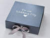 Example of Silver Grey Ribbon Printed on Pewter Large Gift Box with Custom Personalisation