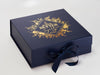 Example of Custom Gold Foil Printed Design Onto Navy Blue Gift Box