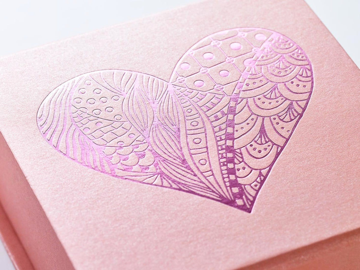 Example of Rose Gold Gift Box with Custom Printed Pink Foil Design