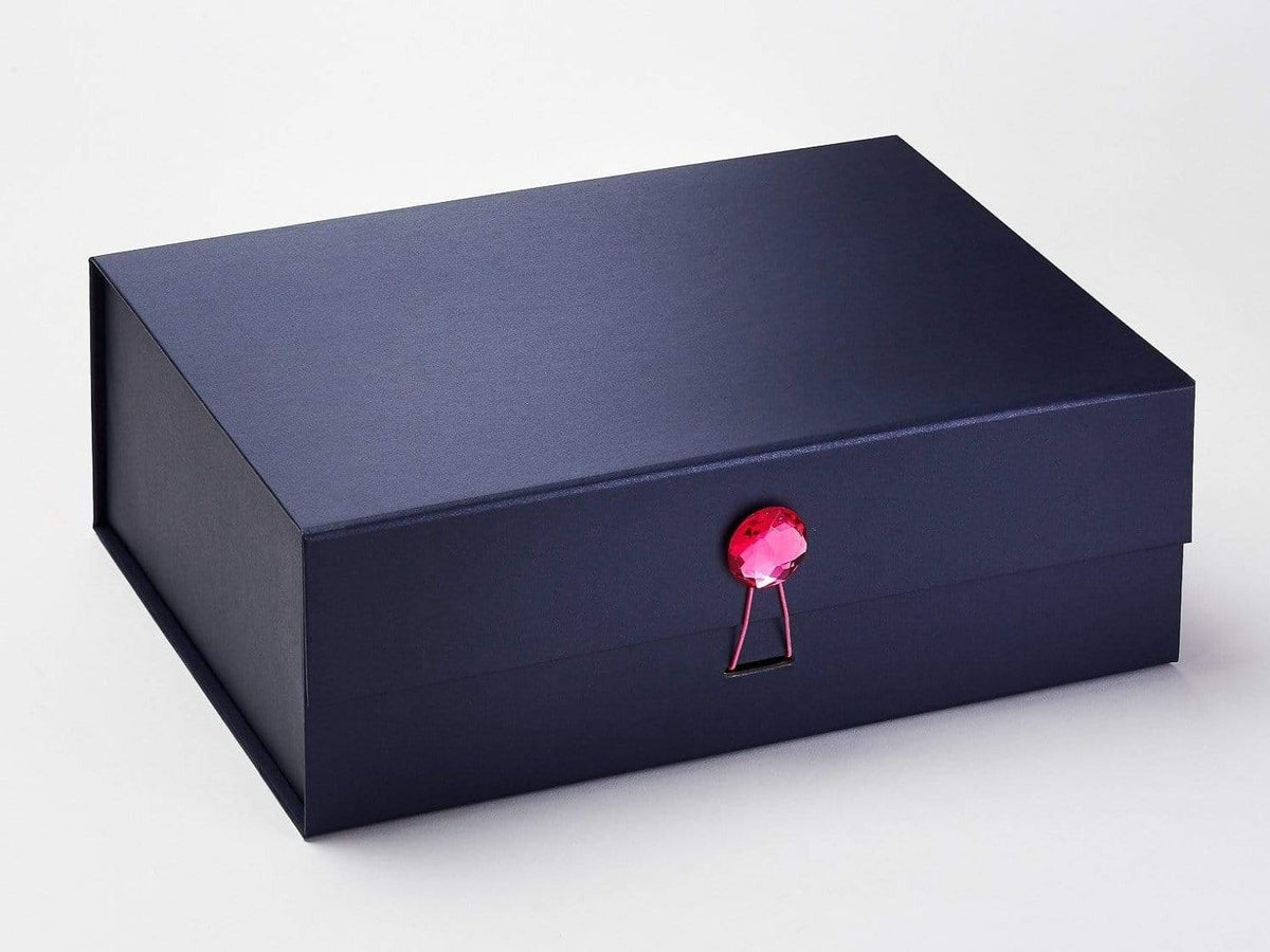 Pink Spinel Gemstone Gift Box Closure on Navy A4 Deep Gift Box