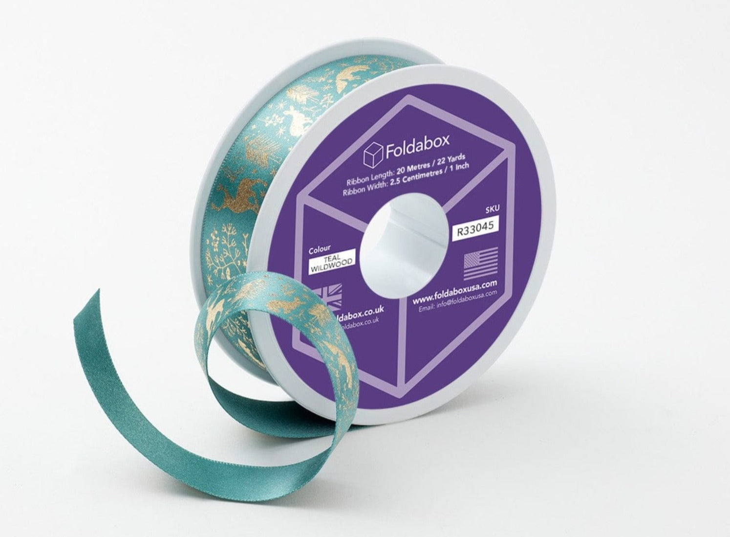 Teal Wildwood Recycled Satin Ribbon Roll from Foldabox