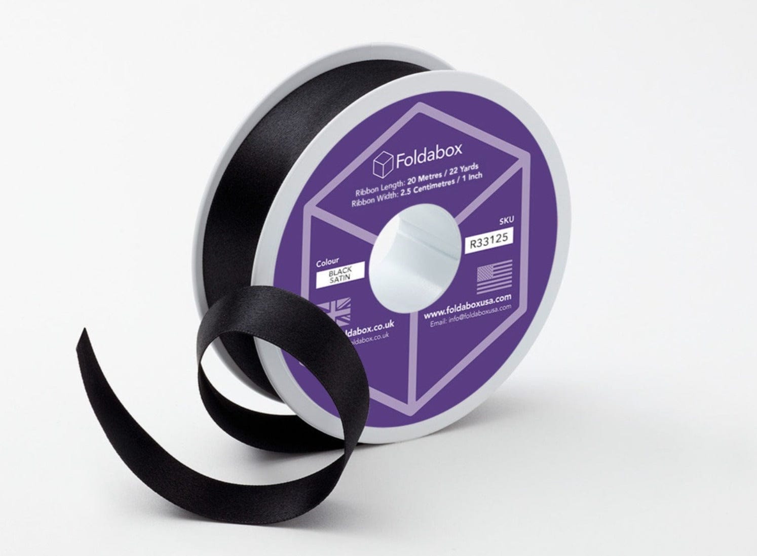 Black Recycled Satin Ribbon Roll from Foldabox