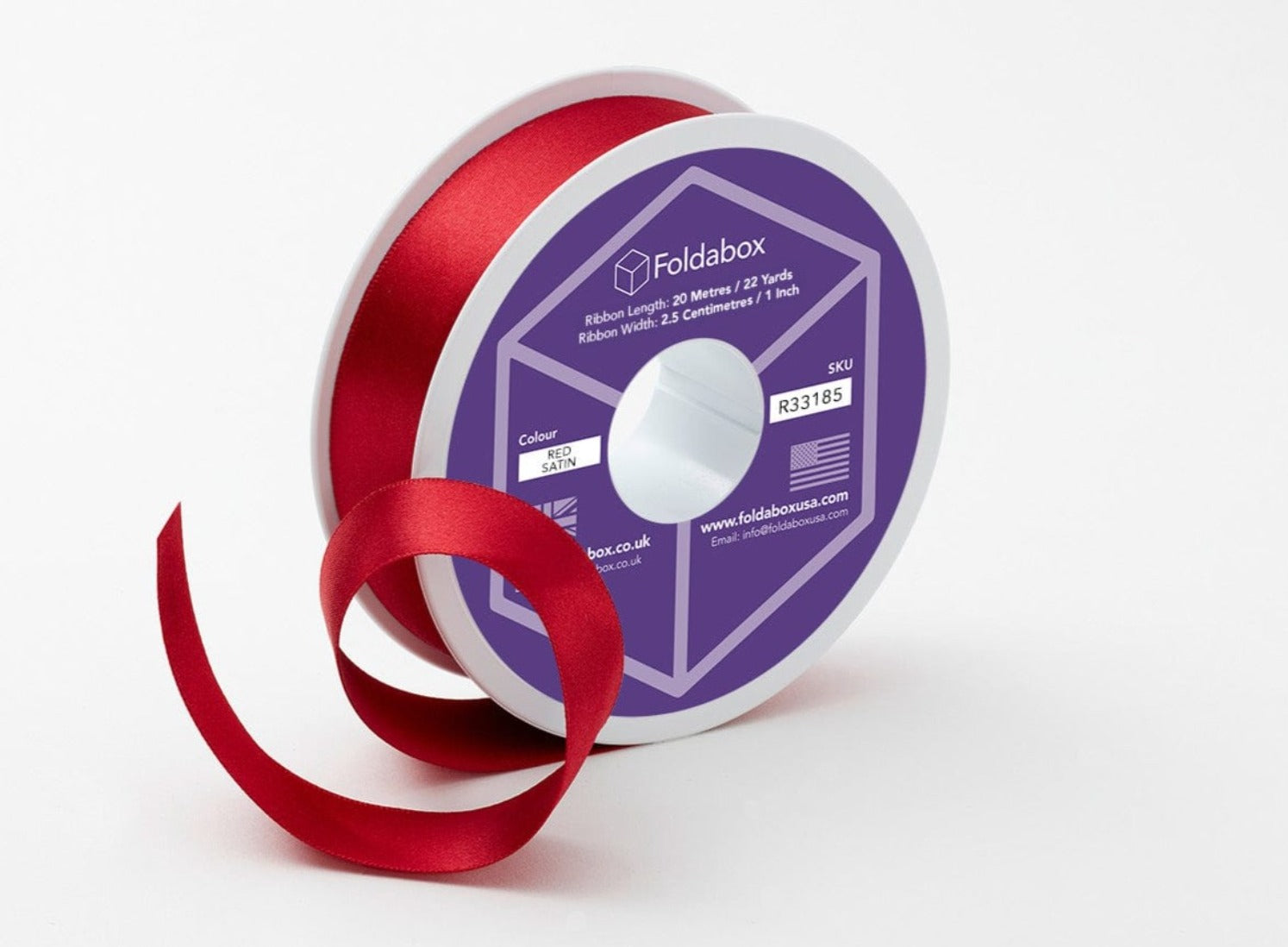 Red 20m Recycled Satin Ribbon Roll from Foldabox
