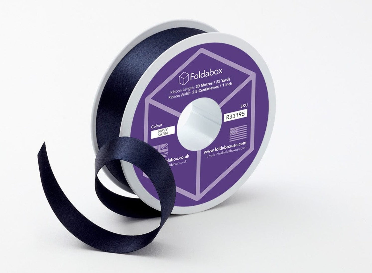 Navy 20m Recycled Satin Ribbon Roll from Foldabox