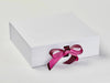 Example of Raspberry Rose and Rose Wine Double Ribbon Bow Featured on Large White Gift Box