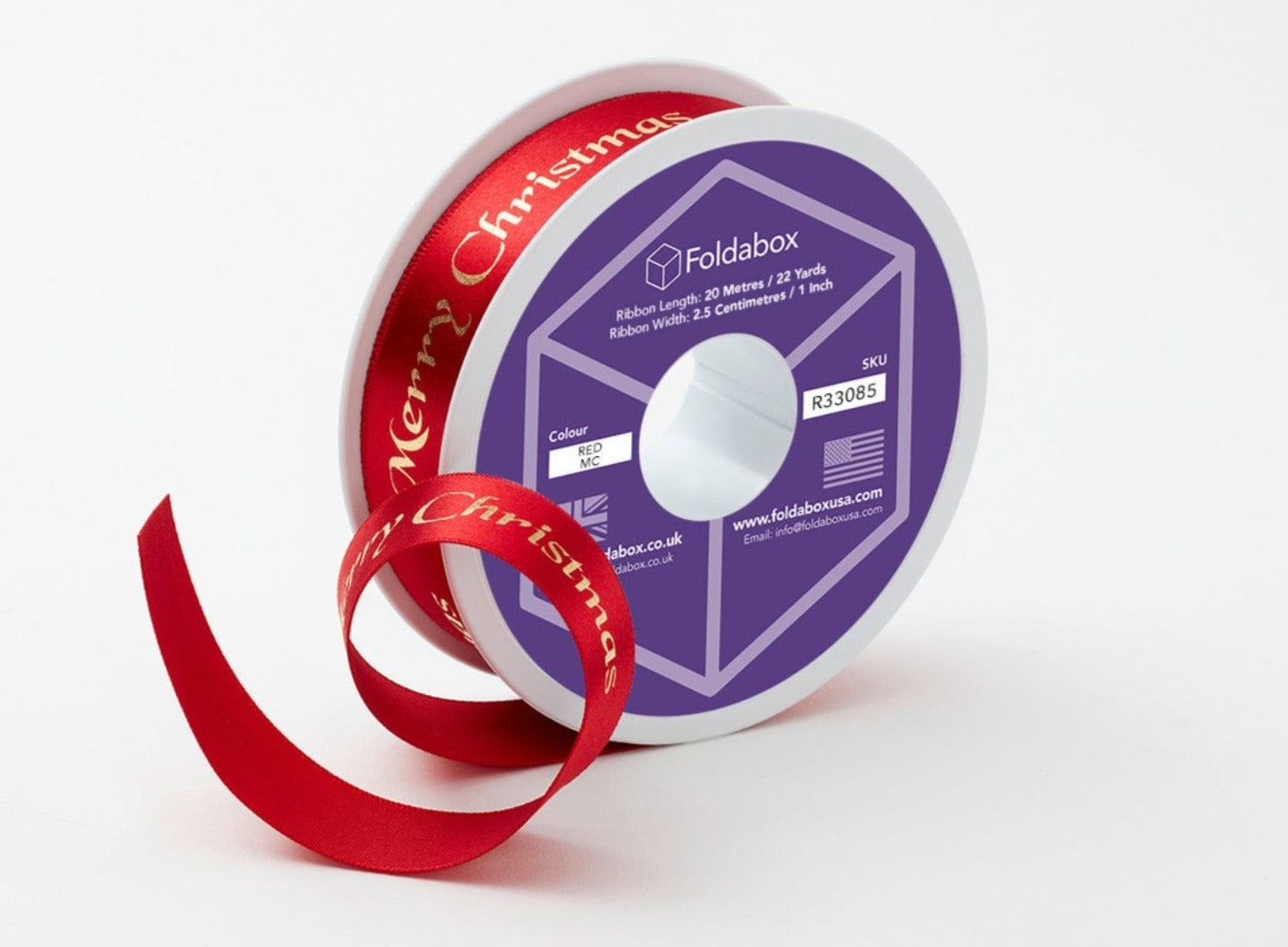 Red Merry Christmas Satin Ribbon for Gift Wrapping Boxes | Foldabox UK ...