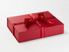 Red Merry Christmas Recycled Satin Ribbon Featured on Red A4 Shallow Gift Box