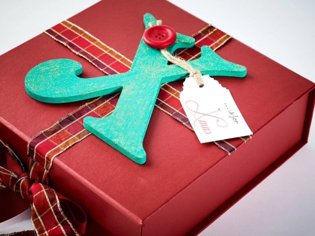 Red Gift Box with Hand Crafted Decorations by Quaint Hearted Weddings