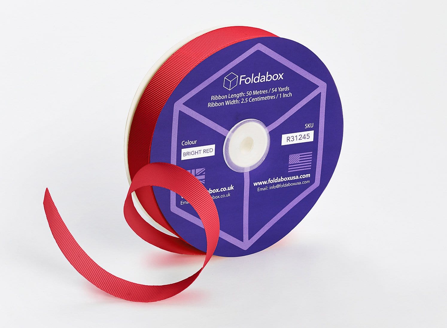 Bright Red Grosgrain 50m x 2.5cm Ribbon Roll 