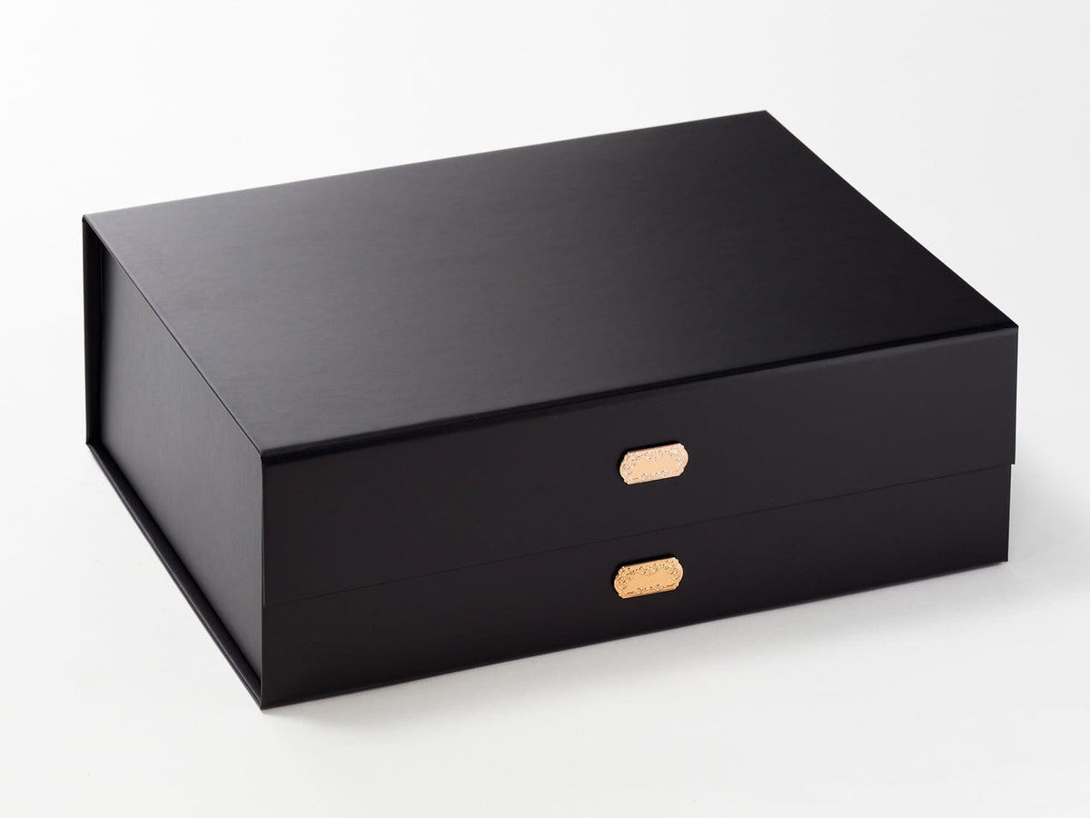 Rose Copper Metal Slot Decal Labels Featured on Black A4 Deep Gift Box