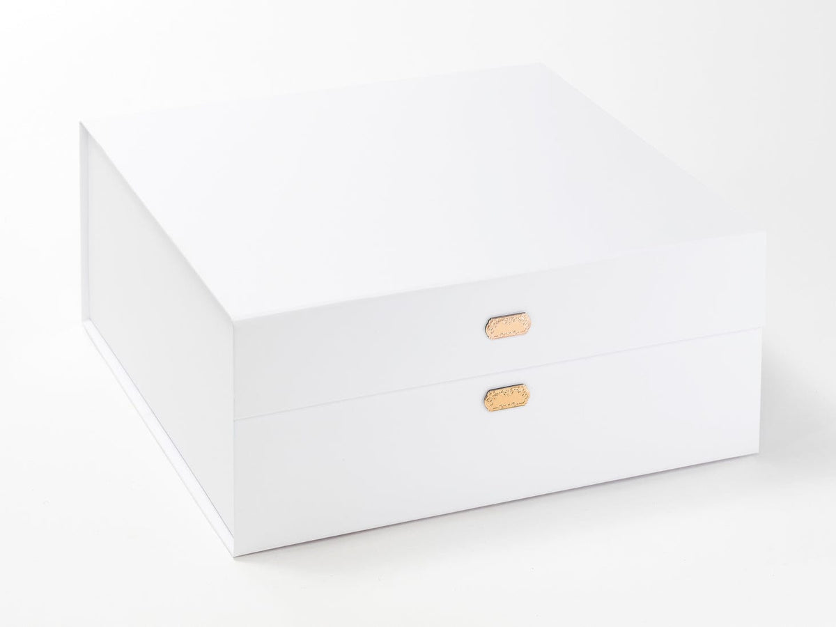 Rose Copper Metal Slot Decal Labels Featured on White XL Deep Gift Box