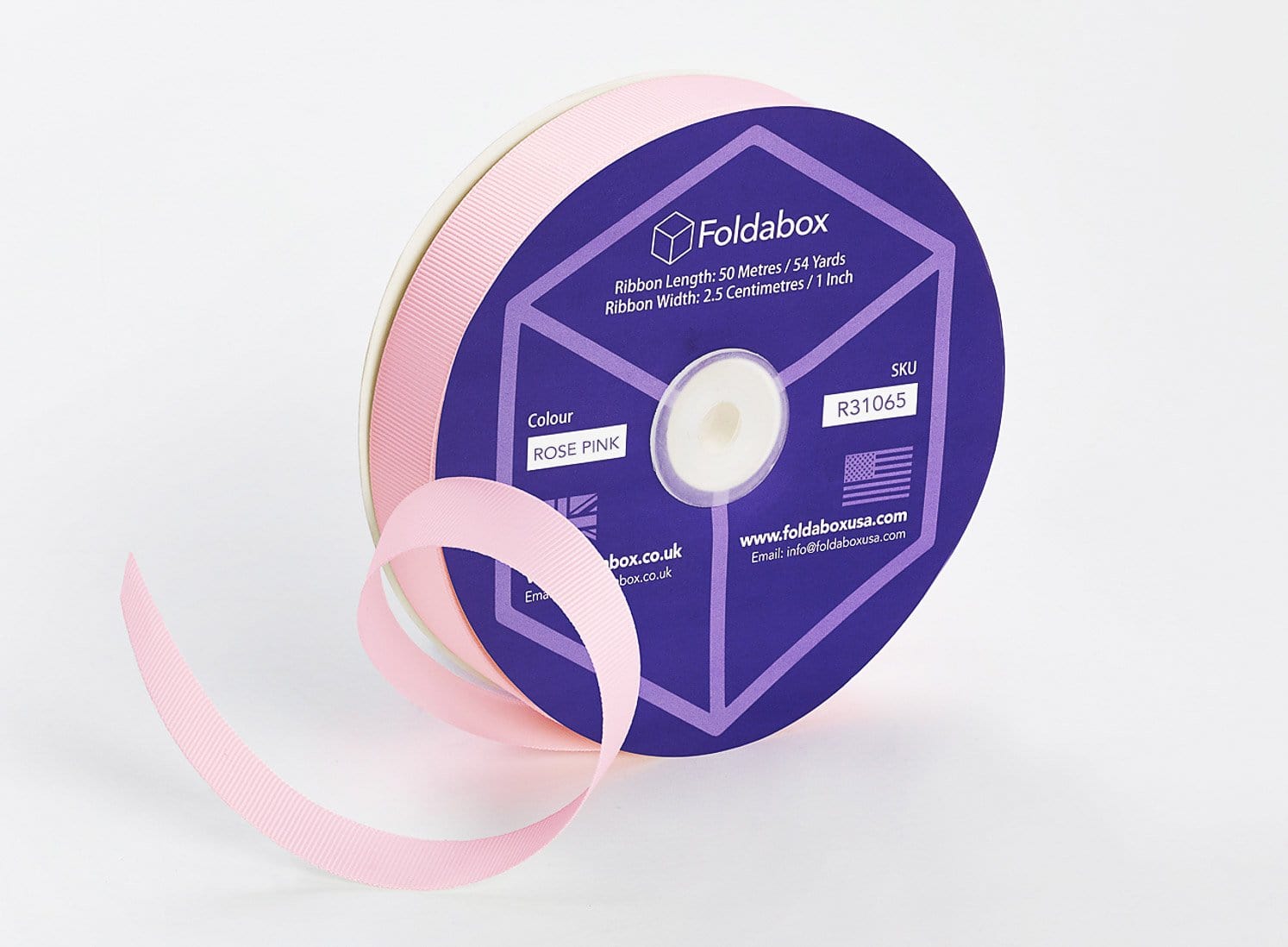 Rose Pink Grosgrain Ribbon Roll 50m | Foldabox® | Foldabox UK and Europe