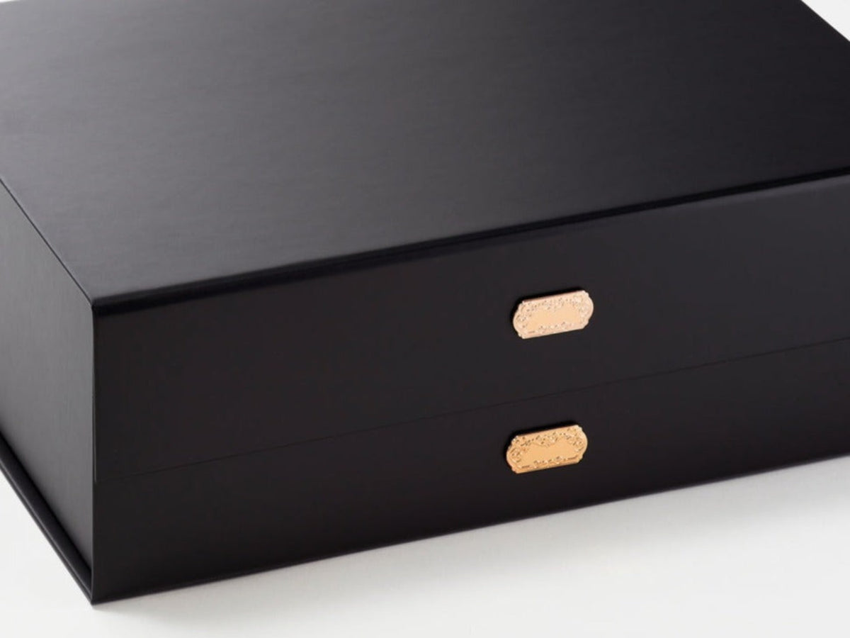 Rose Copper Matal Slot Decal Labels Featured on Black Slot Gift Box