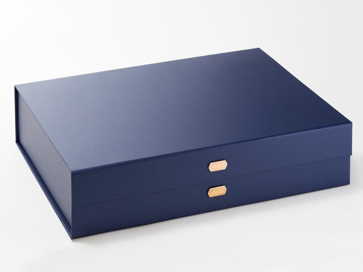 Boxes with Ribbon - Navy Blue A3 Shallow Luxury Folding Gift Boxes