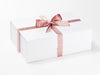 Rose Pink Gold Sparkle Bee Recycled Satin Ribbon Featured on White A4 Deep Gift Box