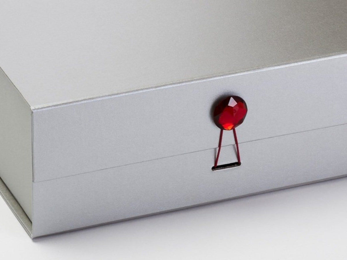 Silver Gift Box Featured with Round Ruby Gemstone Closure