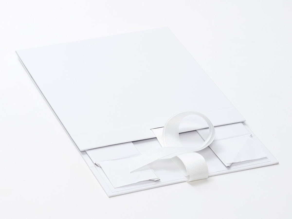 White Medium Folding Gift Box With Fixed Ribbon Supplied Flat