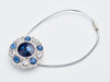 Sapphire and Diamond Flower Gemstone Gift Box Closure with Silver Elastic