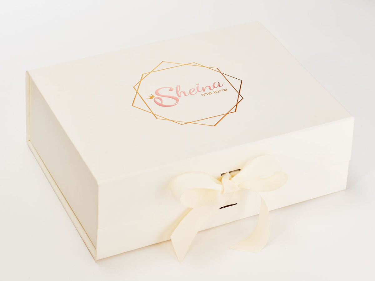Example of 2 Colour Foil Custom Printed Logo Onto Ivory Gift Box