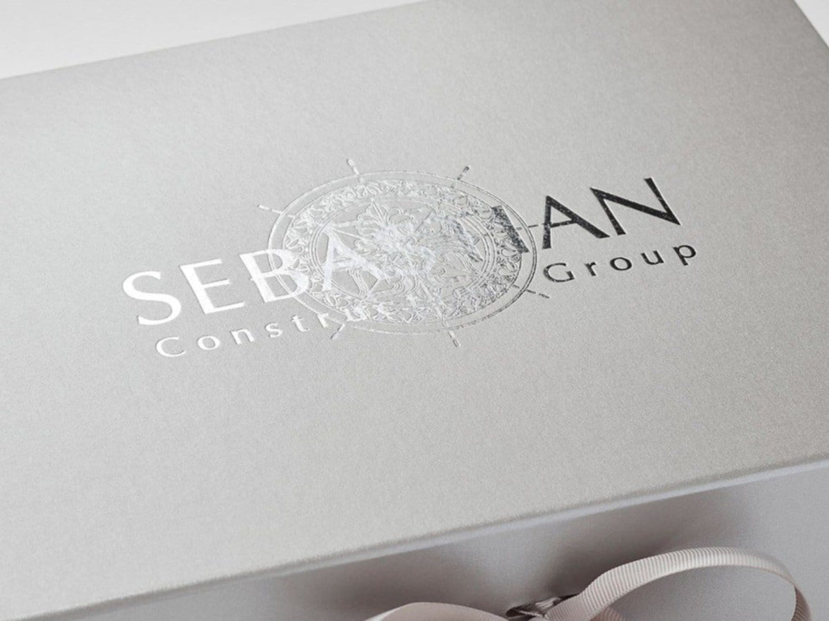 Silver Gift Box with Custom Silver Foil Print Design Example