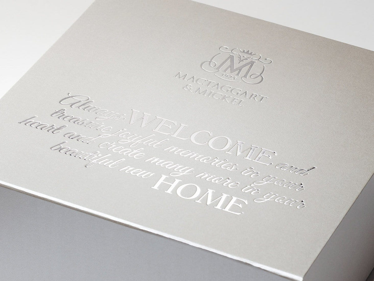 Silver Gift Box with Custom Silver Foil Print Design