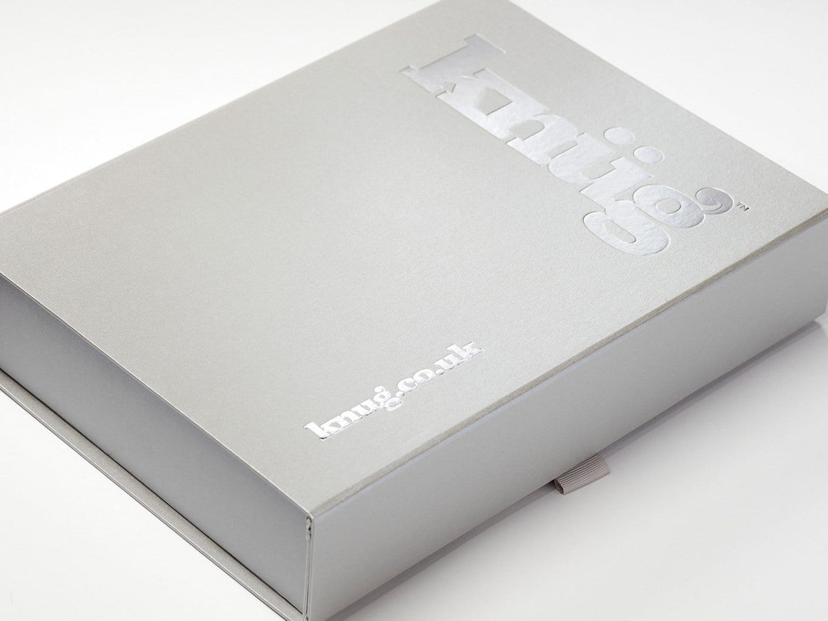 Silver Gift Box with Custom Silver Tone on Tone Foil Print Design