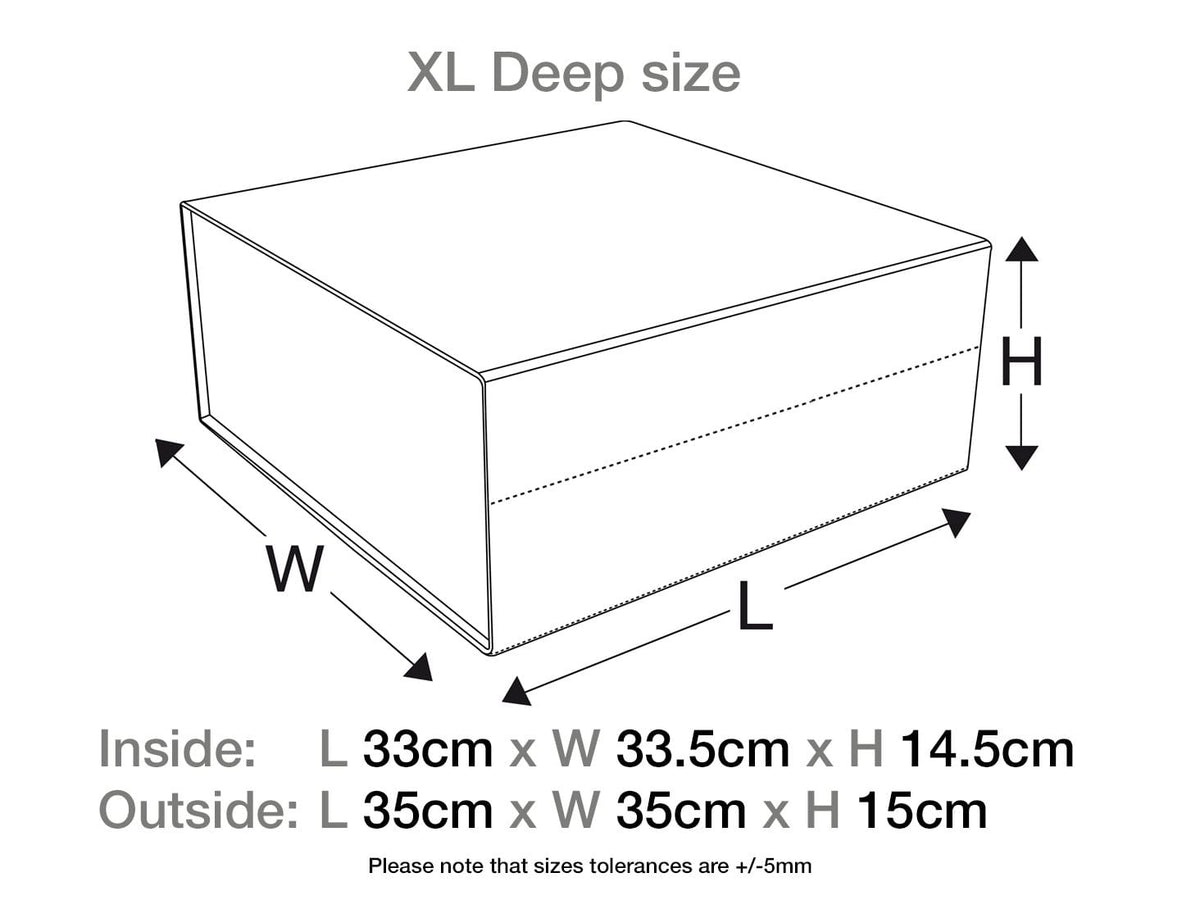 Silver XL Deep Gift Box with Changeable Ribbon Sample Assembled Size