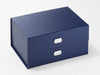 Example of Sample Silver Metal Slot Decal Labels Featured on Navy Blue A5 Deep Gift Box