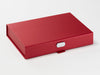 Example of Sample Silver Metal Slot Decal Label Featured on Red A5 Shallow Gift Box