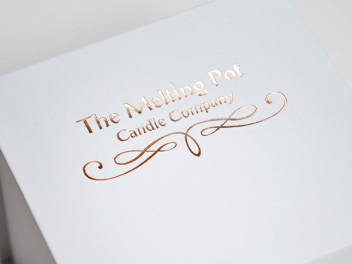 White Folding Gift Box with Custom Rose Gold Foil Logo