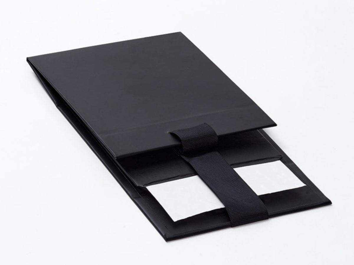 Black Small Gift Boxes with Fixed Ribbon Supplied Flat