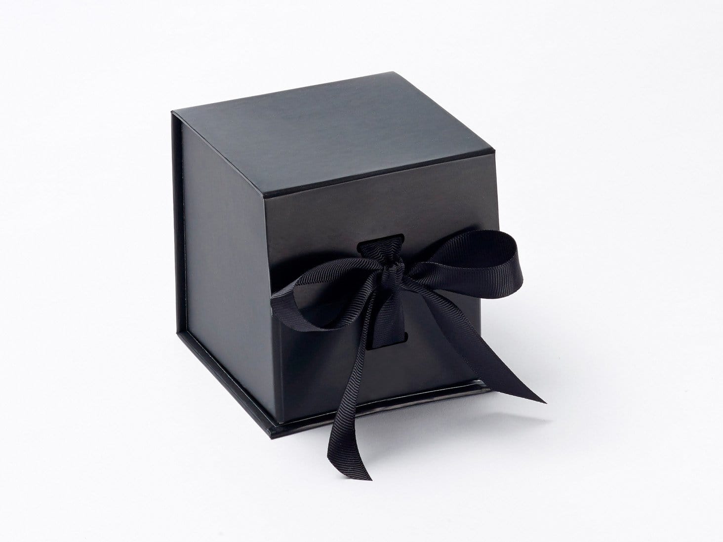 Small Black Cube Gift Box with Slots and Changeable Ribbon from Foldabox UK