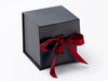 Small Black Cube Gift Box featured with dark red ribbon