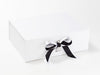 White Sparkle Bee and Black Satin Recycled Ribbon Double Bow on White Gift Box