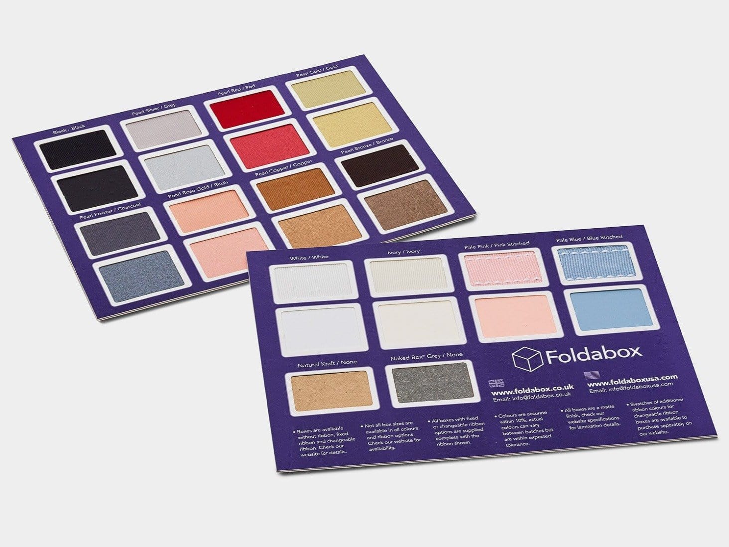 Foldabox Swatch Card showing gift box colours