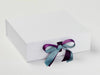 Ultra Violet and Nile Blue Double Ribbon Bow on White Large Gift Box