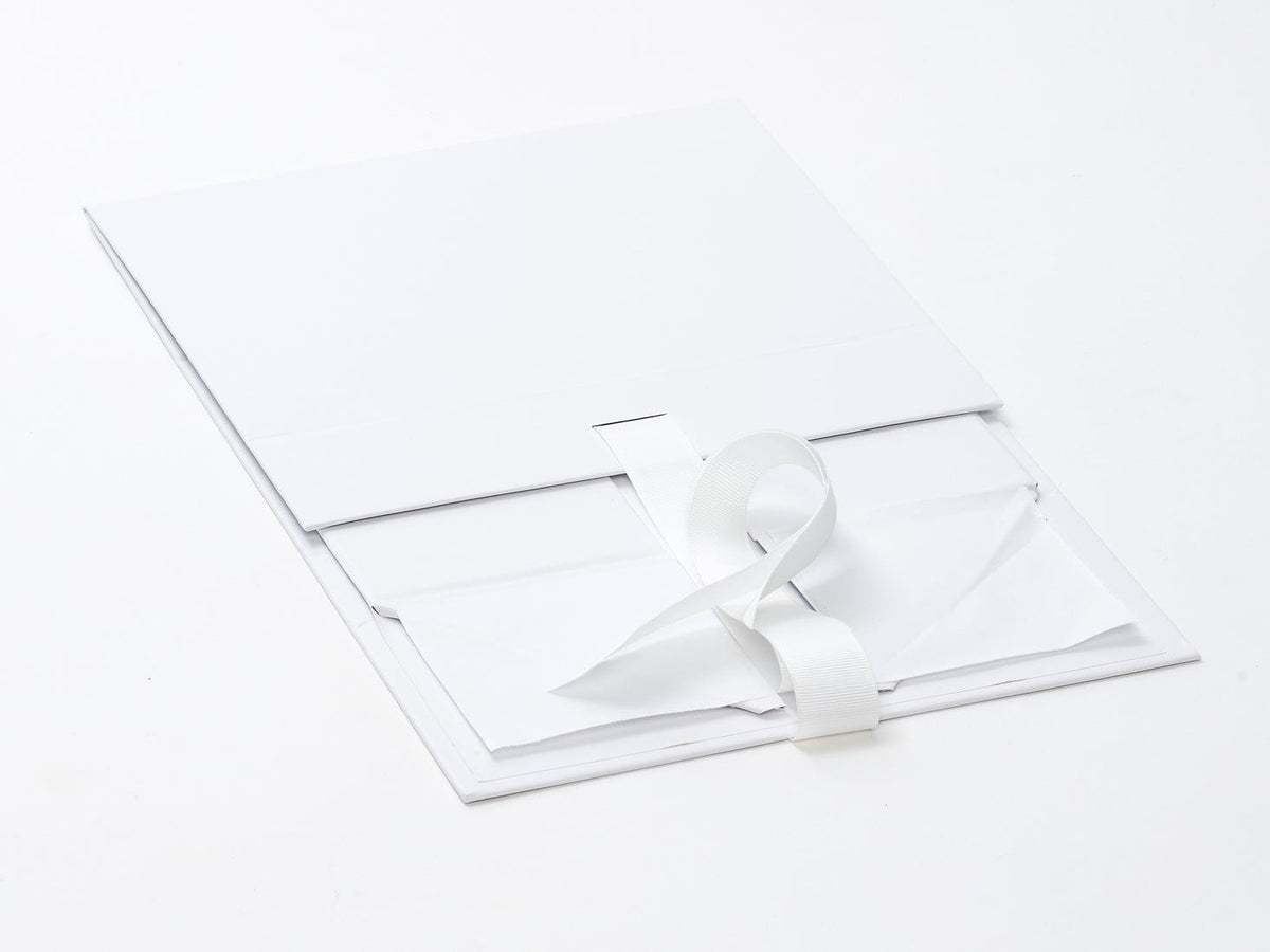 White A5 Deep Gift Box with Fixed Ribbon Supplied Flat