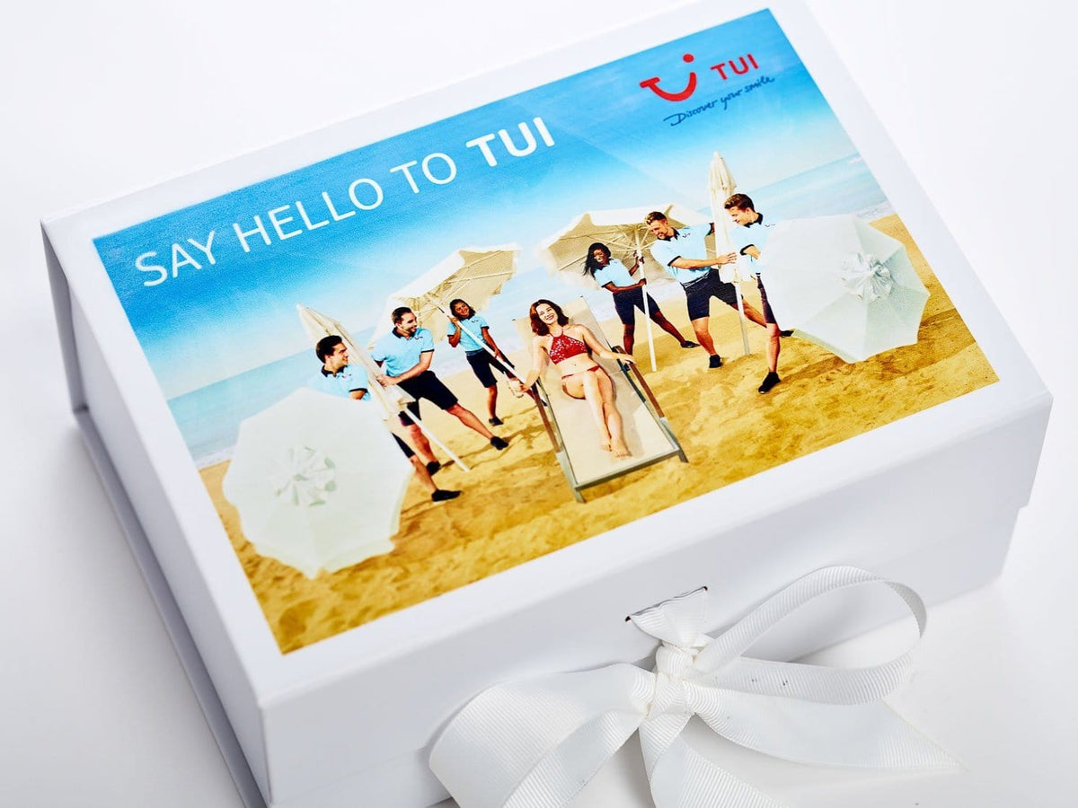 White Folding Gift Box with Custom Printed CMYK Design to Lid