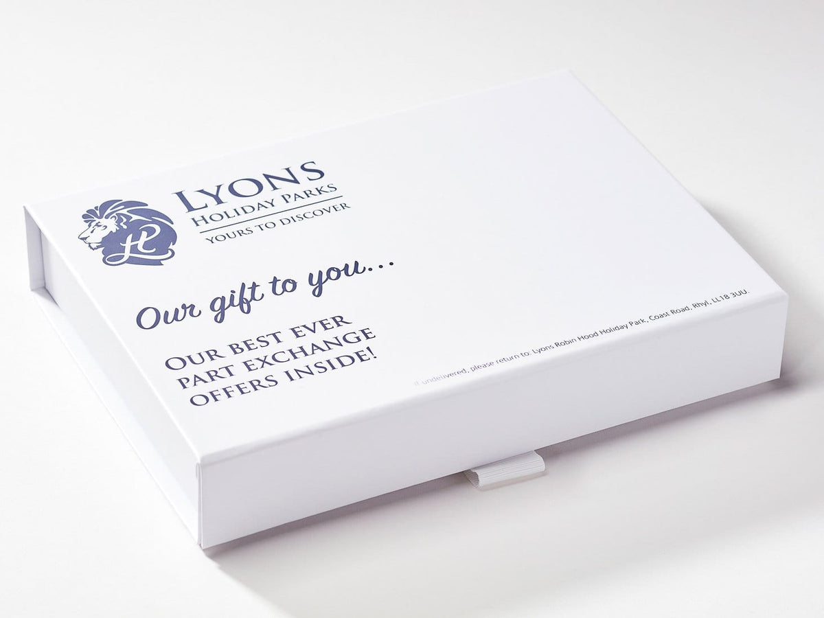 White Shallow Gift Box with Custom Screen Printed Design